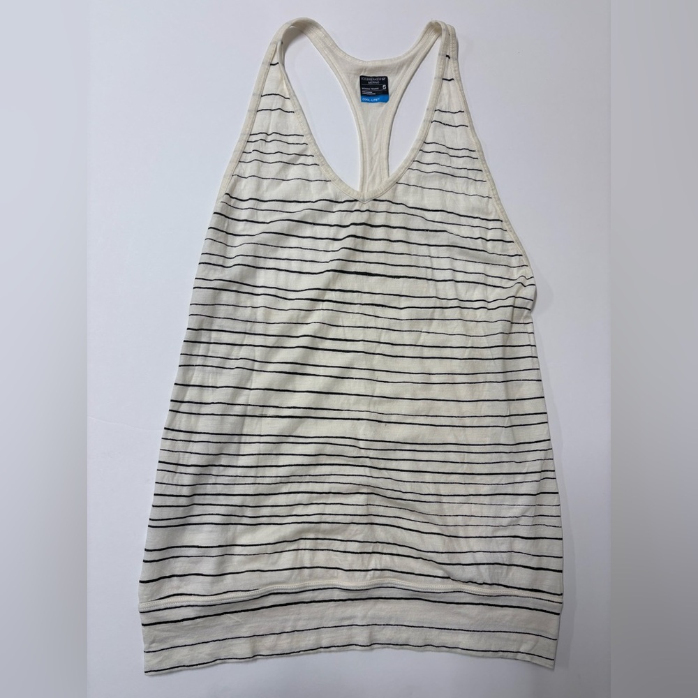 Icebreaker | GT Merino Cream and Black Striped Tank Top